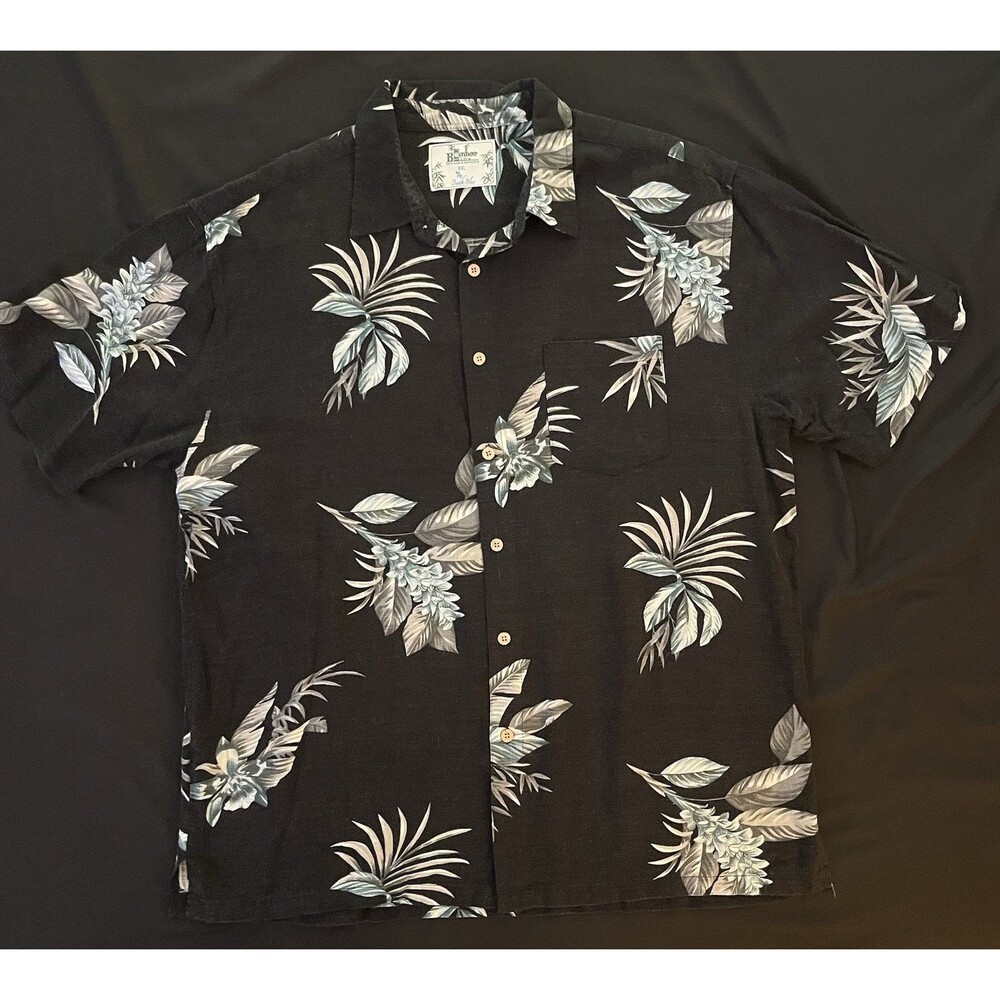 Beach Blue Hawaiian Shirt Mens XXL 2XL Black 100% Natural Bamboo Fiber Tropical